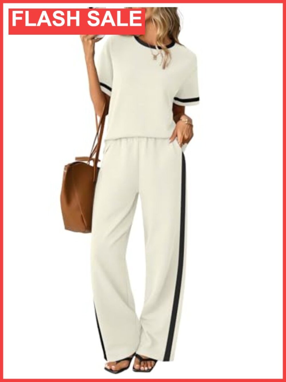 2 Piece Matching Set Short Sleeve Top Wide Leg Pants with Pockets